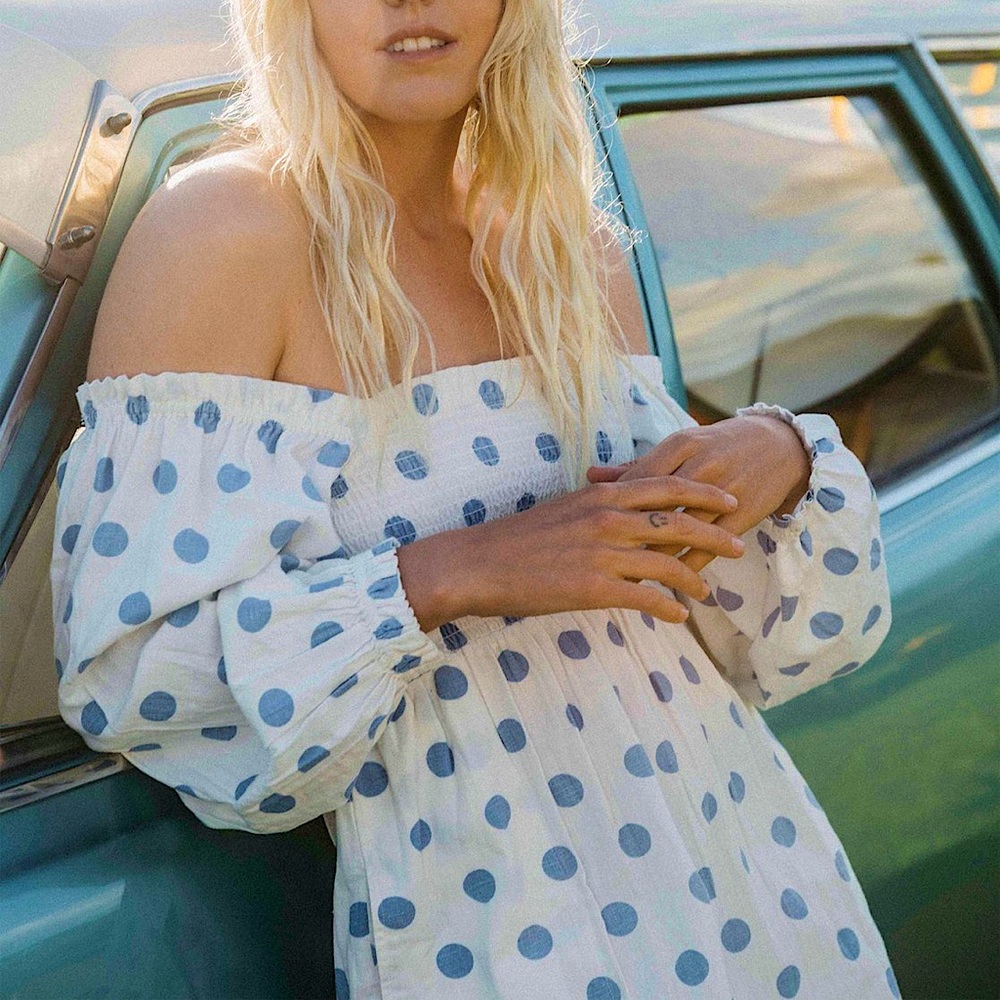 Billabong x Wrangler Off Shoulder Polka Dot Mini Dress